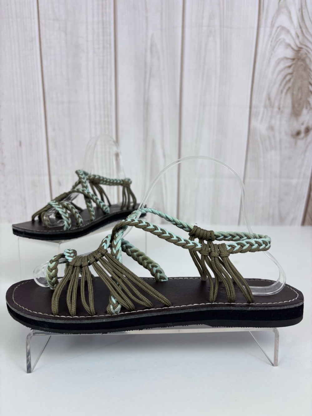 EveRelax Flat Sandals Hand Woven Braided Rope Strappy Boho Slip-Ons Size 8.5-9